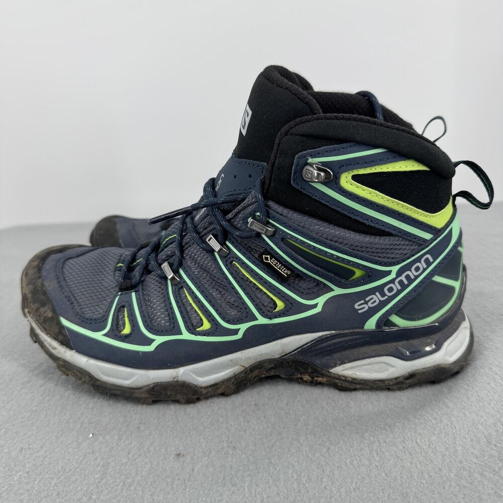 Salomon X Ultra Mid 2 GTX Womens 7 Blue Gore Tex Trail Hiking Boots 371524